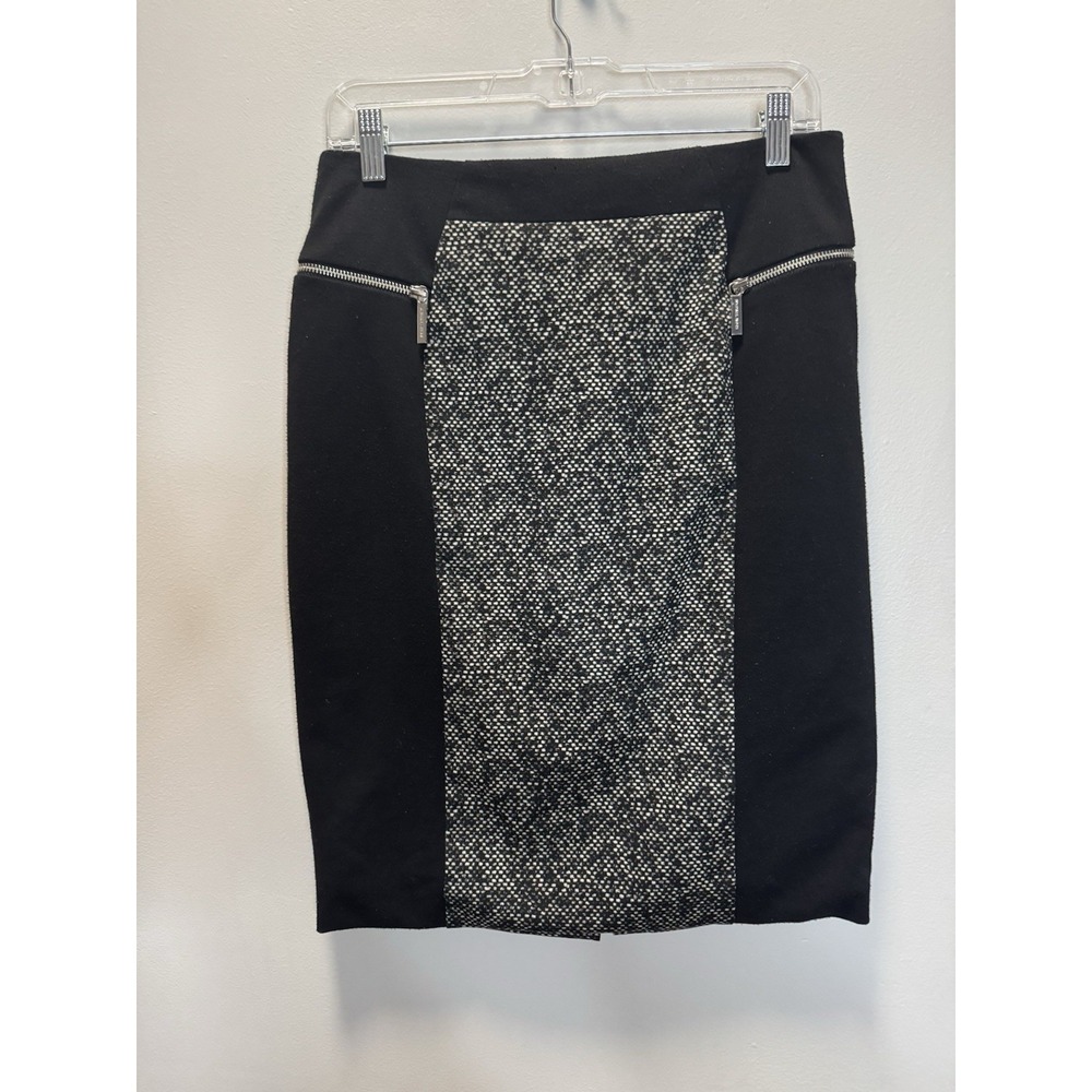 MICHAEL Michael Kors Black White Print Pencil Knee Skirt SZ 8 Zip